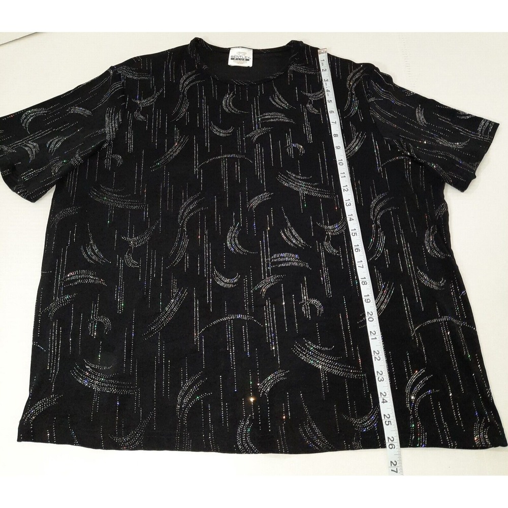 Vintage 90s Rainbow Glitter Top Womens 1X Black Whimsigoth Boho Fairy Grunge - Picture 9 of 9